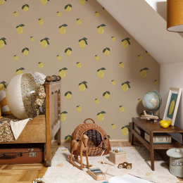 Little Lemons Beige lemon wallpaper interior