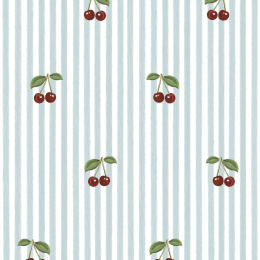 Tapeta wisienki: Little Cherries on Blue Stripes