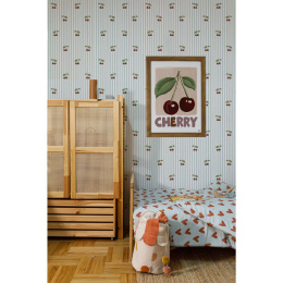 Cherry wallpaper: Little Cherries on Blue Stripes interior