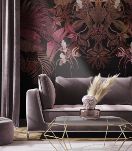 Rosa Tapete mit tropischer Komposition von Wallcolors