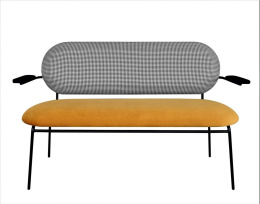 ANATOL houndstooth upholstered bench with a backrest on a metal frame