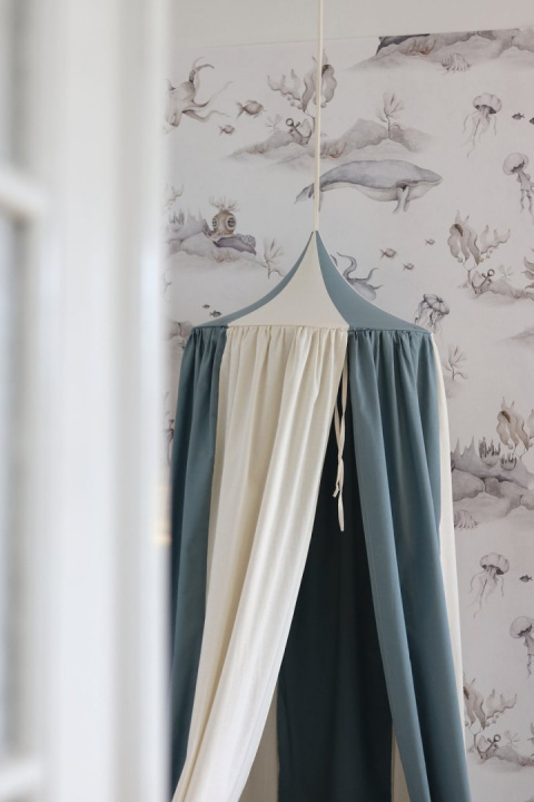 Canopy linen cotton "Blue circus" sea / cream