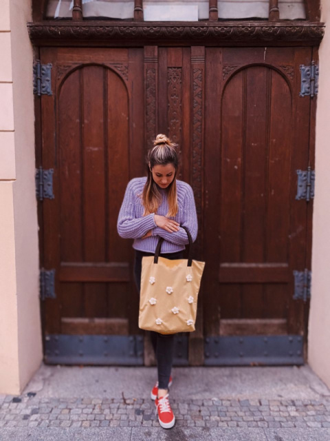 Bag Mr.m flower yellow/ears natural leather