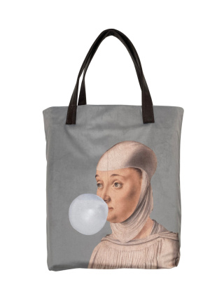 Bag Mr.m x Ravenart "Woman with bubble gum" grey-blue / ears natural leather