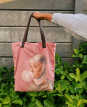 Bag Mr.m x Ravenart "Woman with bubble gum" pink / ears natural leather