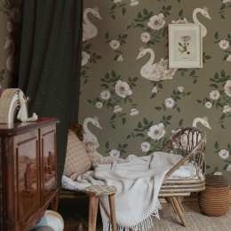 Swans kingdom green interior wallpaper