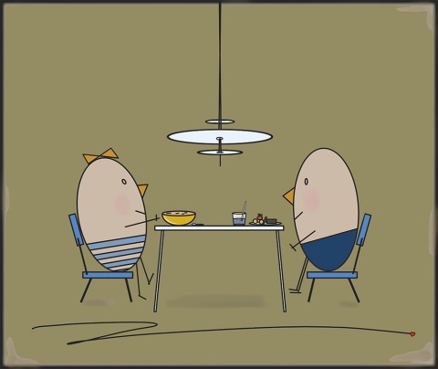 ARTWORK ON CANVAS - MR. AND MRS. EGG IN A RESTAURANT