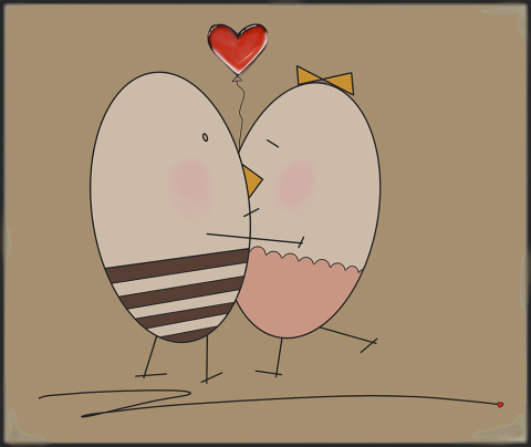 ARTWORK ON CANVAS - MR. AND MRS. EGG IN LOVE