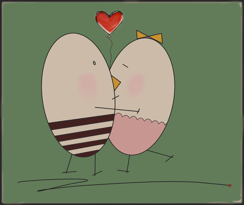 ARTWORK ON CANVAS - MR. AND MRS. EGG IN LOVE