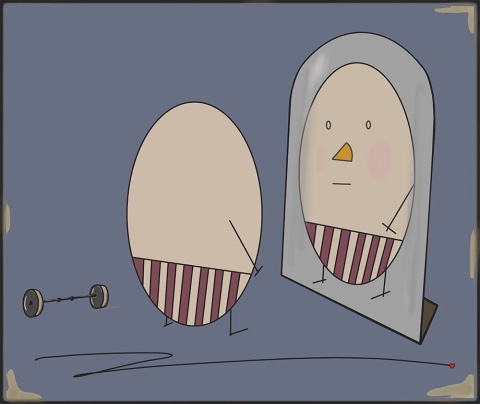 ARTWORK ON CANVAS - MR. EGG AND REFLECTION IN THE MIRROR