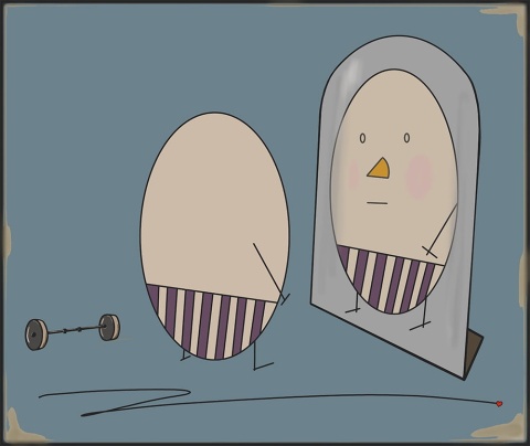 ARTWORK ON CANVAS - MR. EGG AND REFLECTION IN THE MIRROR