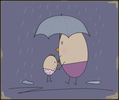 ARTWORK ON CANVAS - MR. EGG AND A WALK IN THE RAIN