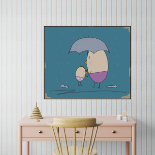 ARTWORK ON CANVAS - MR. EGG AND A WALK IN THE RAIN