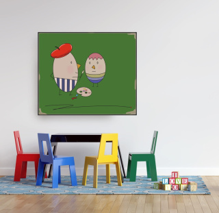 KUNSTWERK AUF LEINWAND - MR. EGG MALT EIN EI