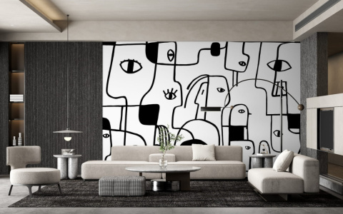 "MURAL BLACK & WHITE NO.4: Wallpaper by Katarzyna Jasyk , rolka 100x 200