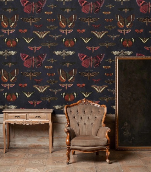 Butterflies Navy Blue wallpaper by Wallcolors