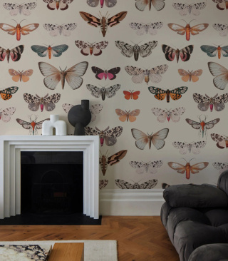 Colorful Butterfly Light Beige-Tapete von Wallcolors