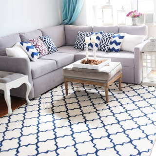 Wełniany dywan / ręcznie tkany / Moroccan trellis white navy