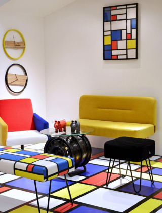 MONOCHROME upholstered bench with backrest