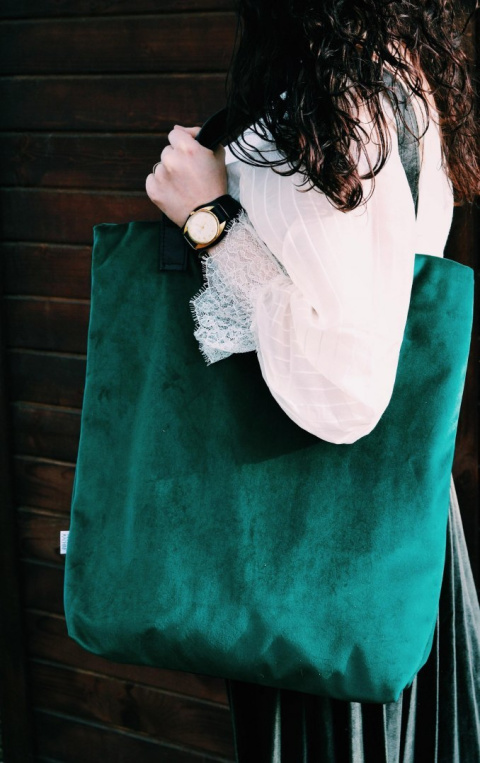 Bag Mr. m velvet bottle green/ears natural leather