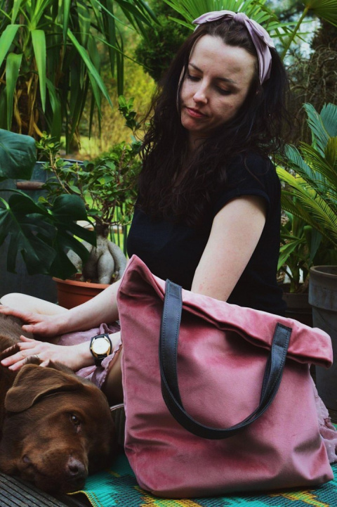 Bag Mr. m velvet dirty pink/ears natural leather